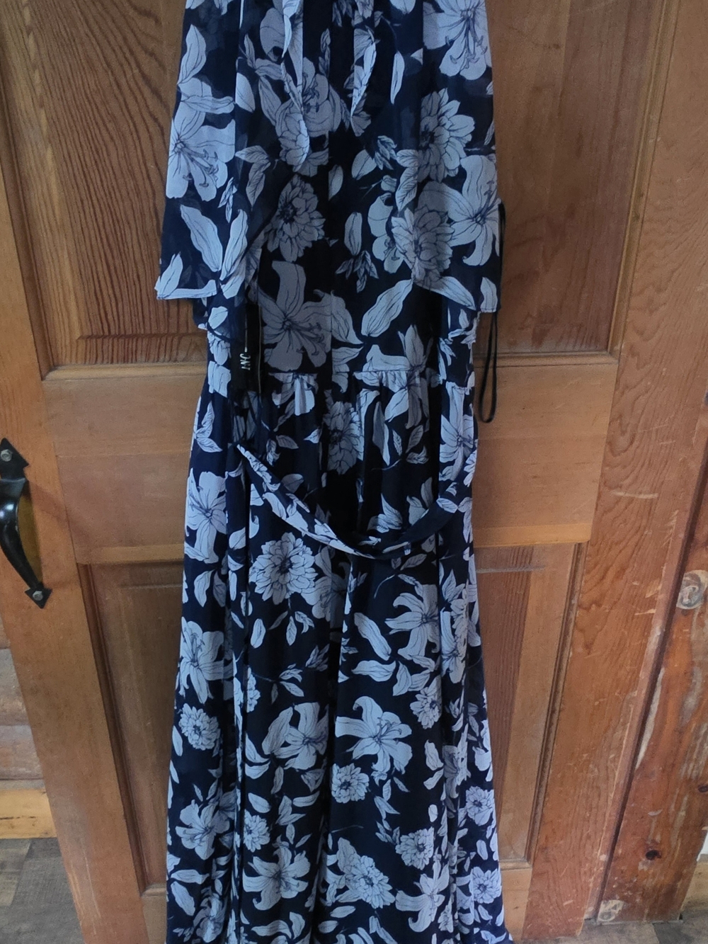 INC International Concepts Navy Maxi Dress with White Floral Print